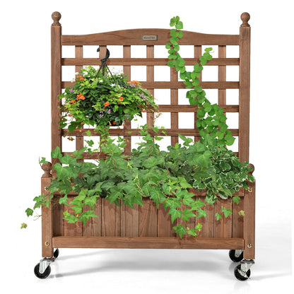 32in Wood Planter Box with Trellis Mobile Raised Bed for Climbing Plant, Brown Raised Garden Beds at Gallery Canada