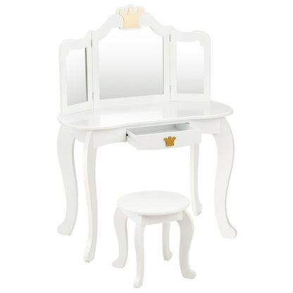 Kids Makeup Dressing Table with Tri-folding Mirror and Stool, White Kids Vanities at Gallery Canada