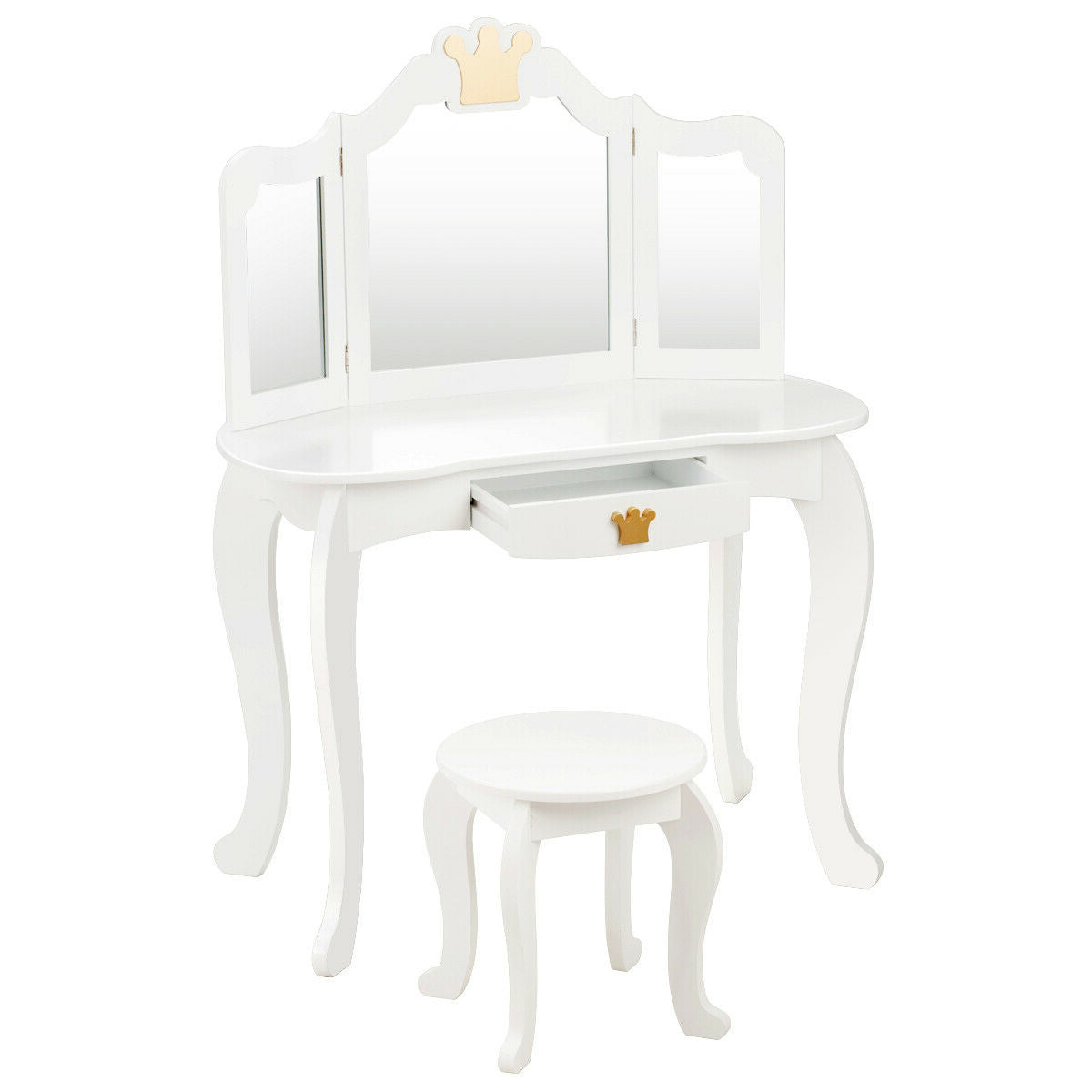 Kids Makeup Dressing Table With Tri-Folding Mirror And Stool, White Kids Vanities at Gallery Canada