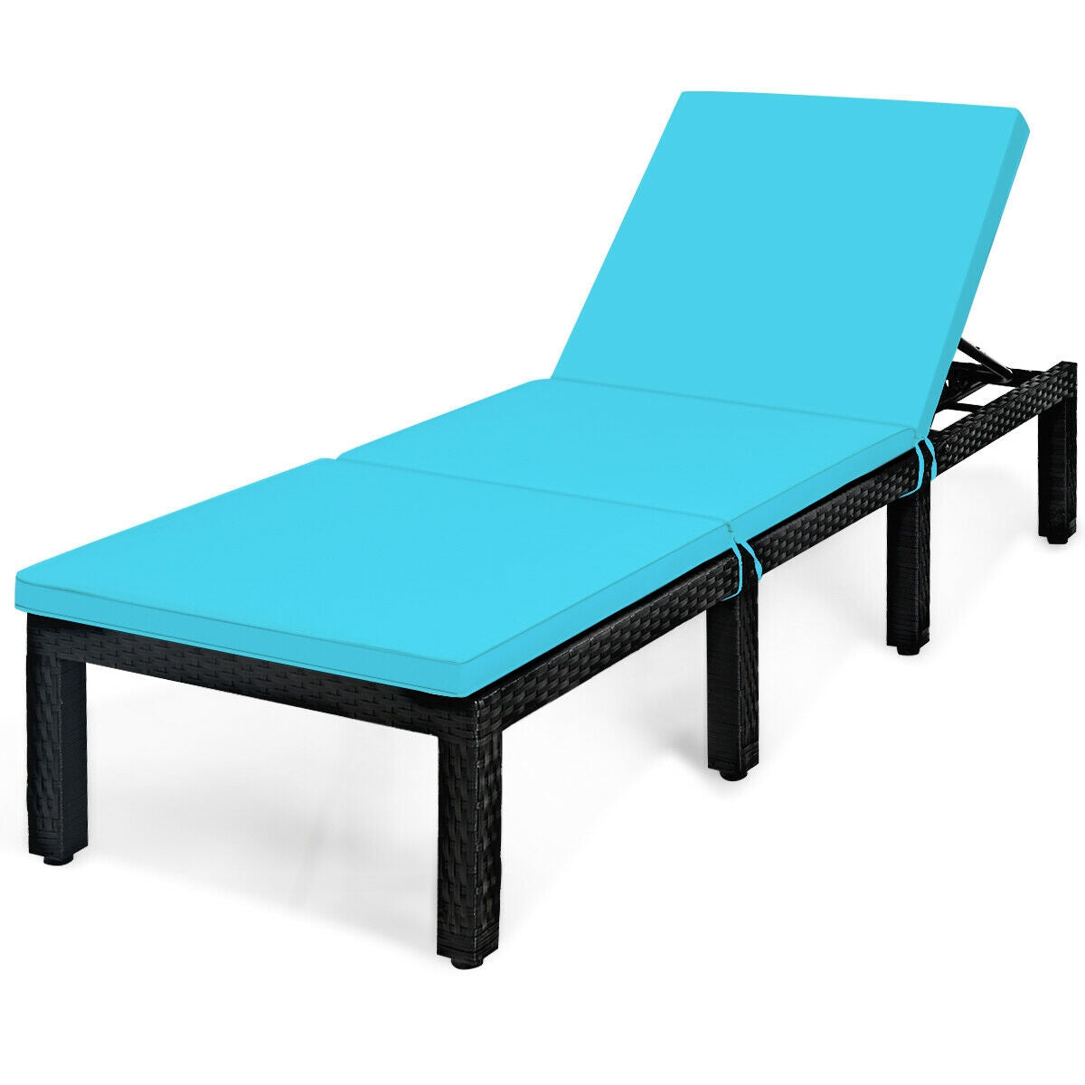 Patio Rattan Cushioned Height Adjustable Lounge Chair, Blue Outdoor Chaise Lounges at Gallery Canada