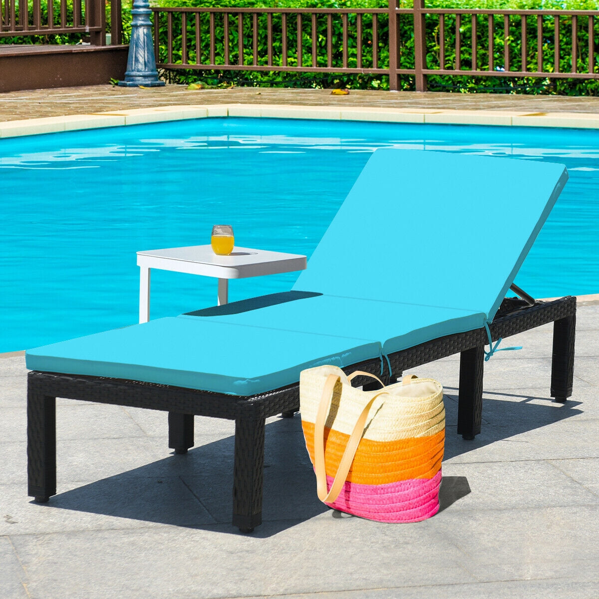 Patio Rattan Cushioned Height Adjustable Lounge Chair, Blue Outdoor Chaise Lounges at Gallery Canada