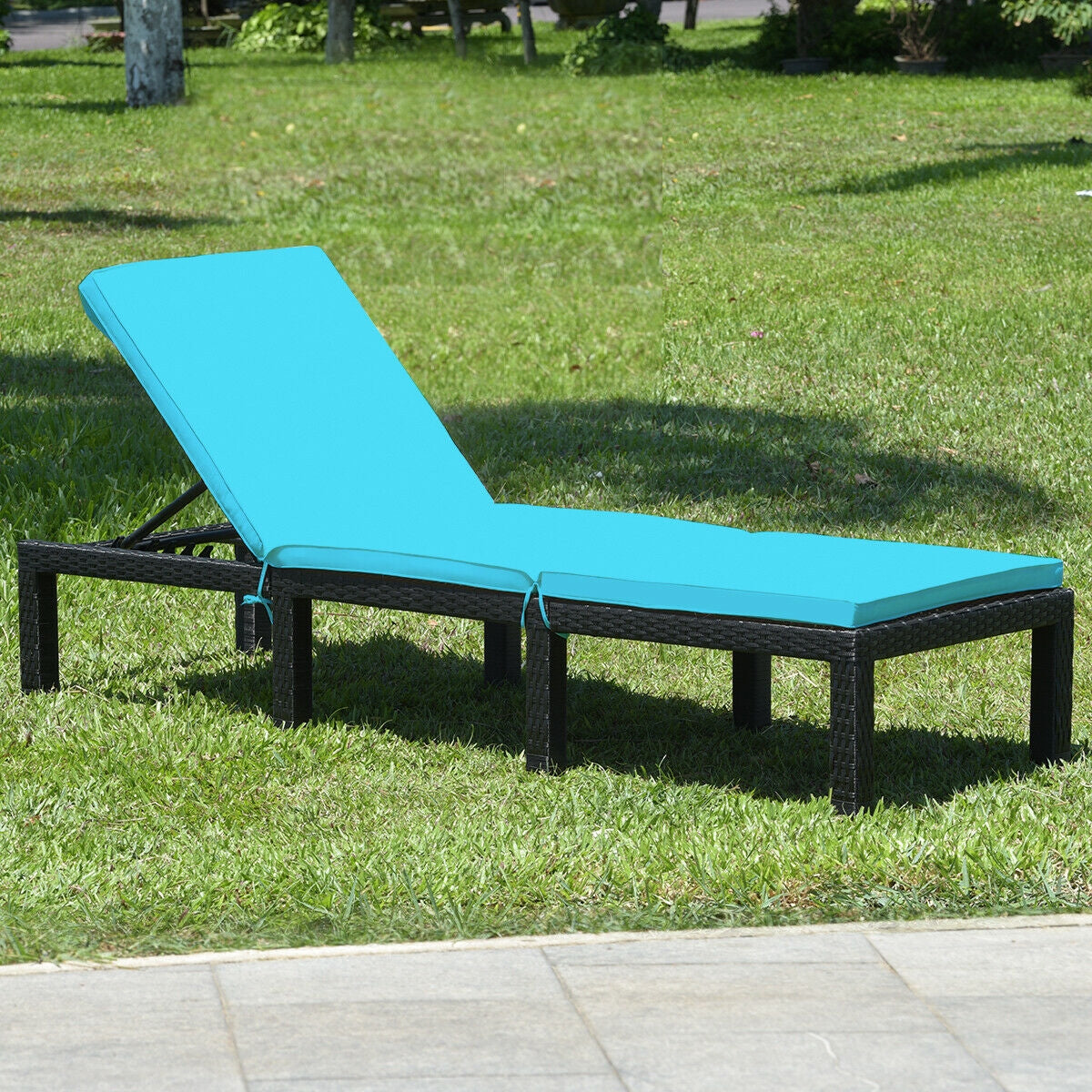 Patio Rattan Cushioned Height Adjustable Lounge Chair, Blue Outdoor Chaise Lounges at Gallery Canada