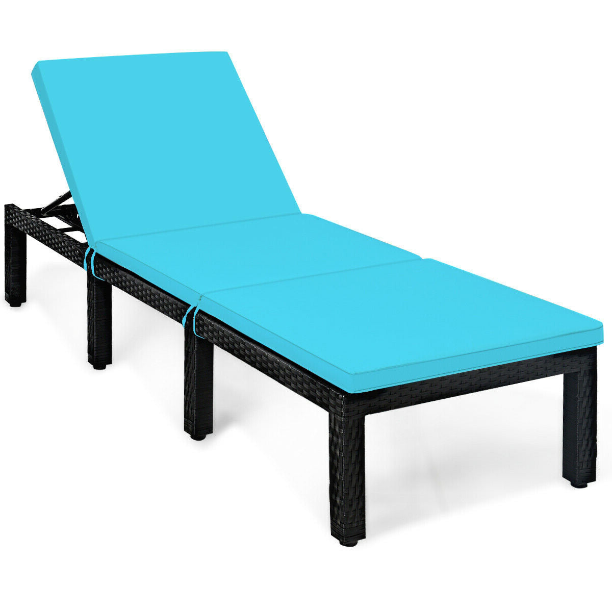Patio Rattan Cushioned Height Adjustable Lounge Chair, Blue Outdoor Chaise Lounges Blue at Gallery Canada