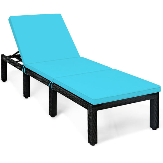 Patio Rattan Cushioned Height Adjustable Lounge Chair, Blue Outdoor Chaise Lounges Blue at Gallery Canada