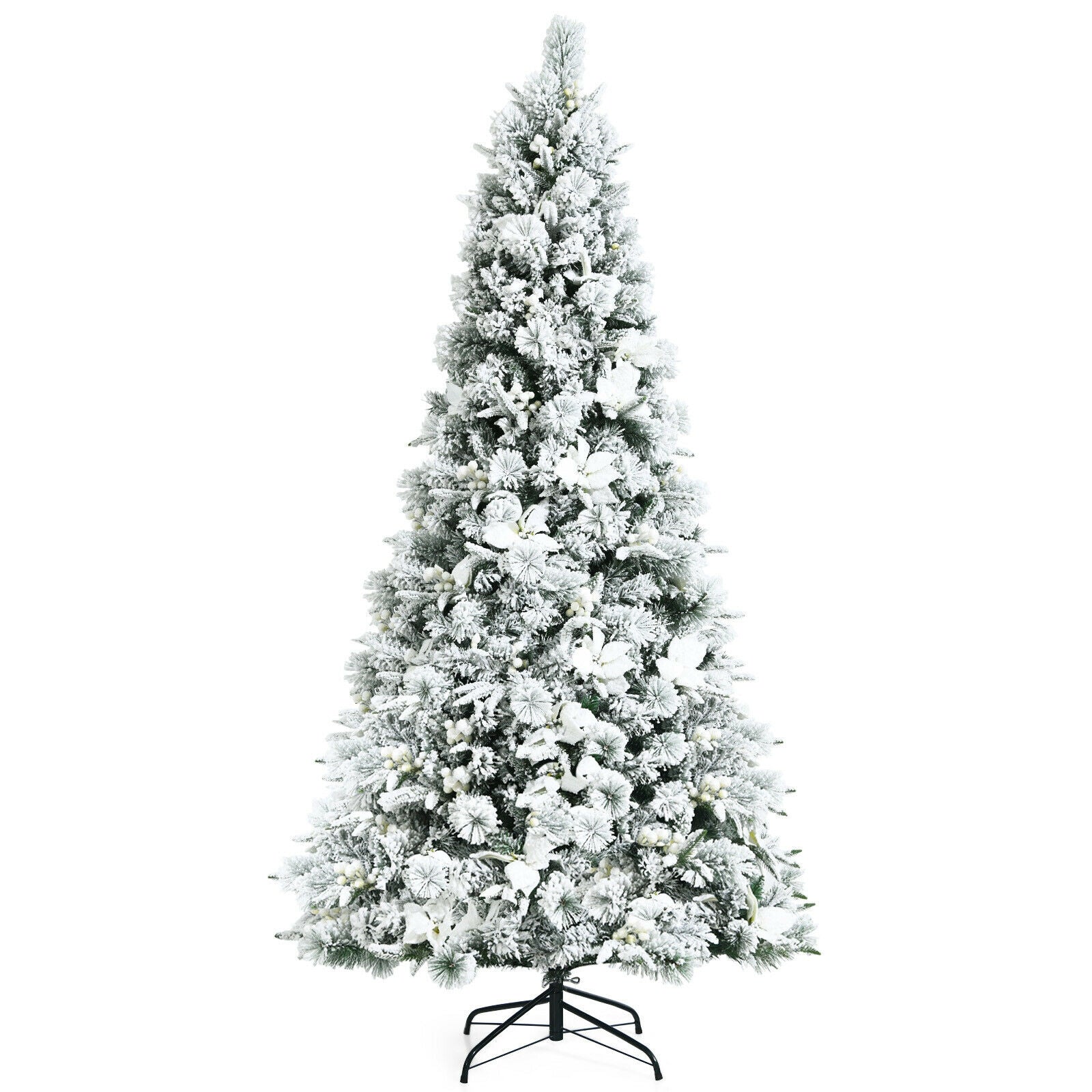 7 Feet Snow Flocked Christmas Tree with Poinsettia Flowers, White Christmas Tree White at Gallery Canada