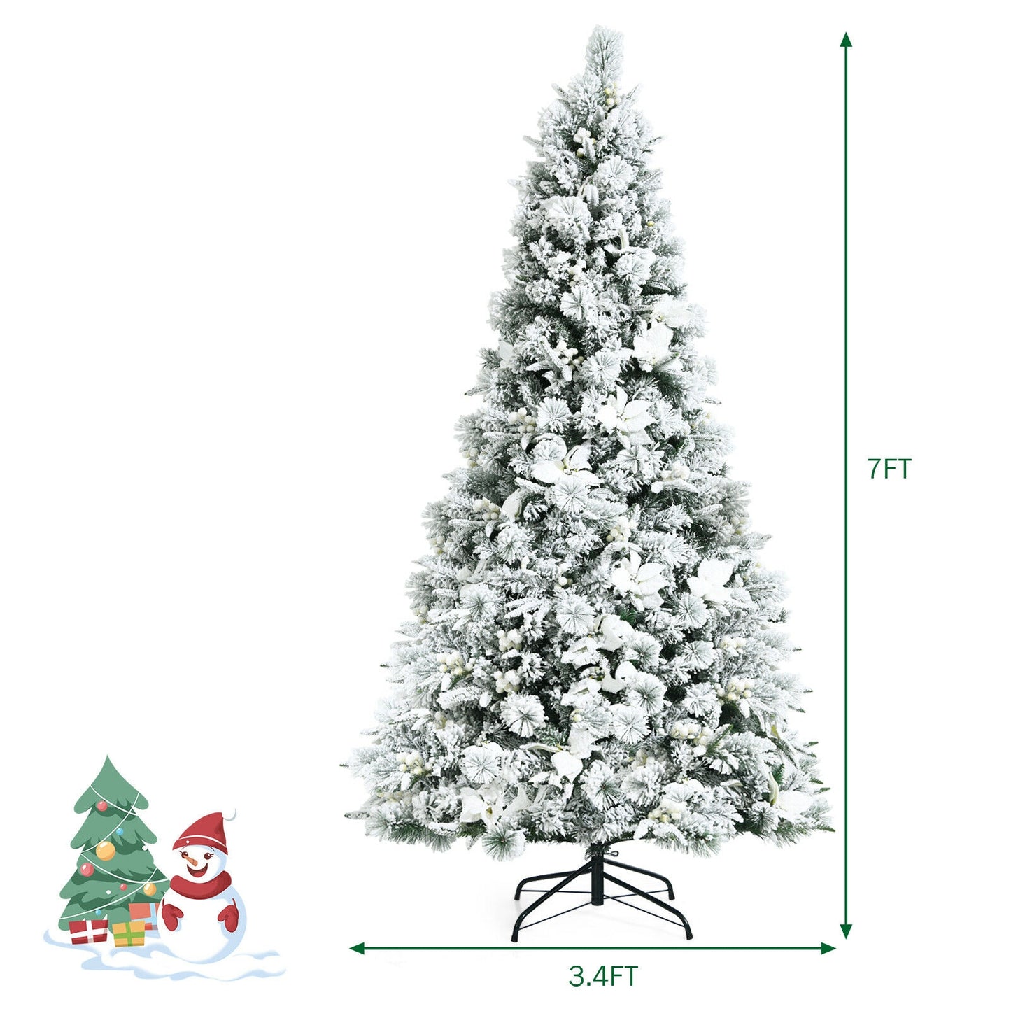 7 Feet Snow Flocked Christmas Tree with Poinsettia Flowers, White Christmas Tree at Gallery Canada