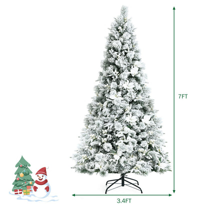 7 Feet Snow Flocked Christmas Tree with Poinsettia Flowers, White Christmas Tree at Gallery Canada