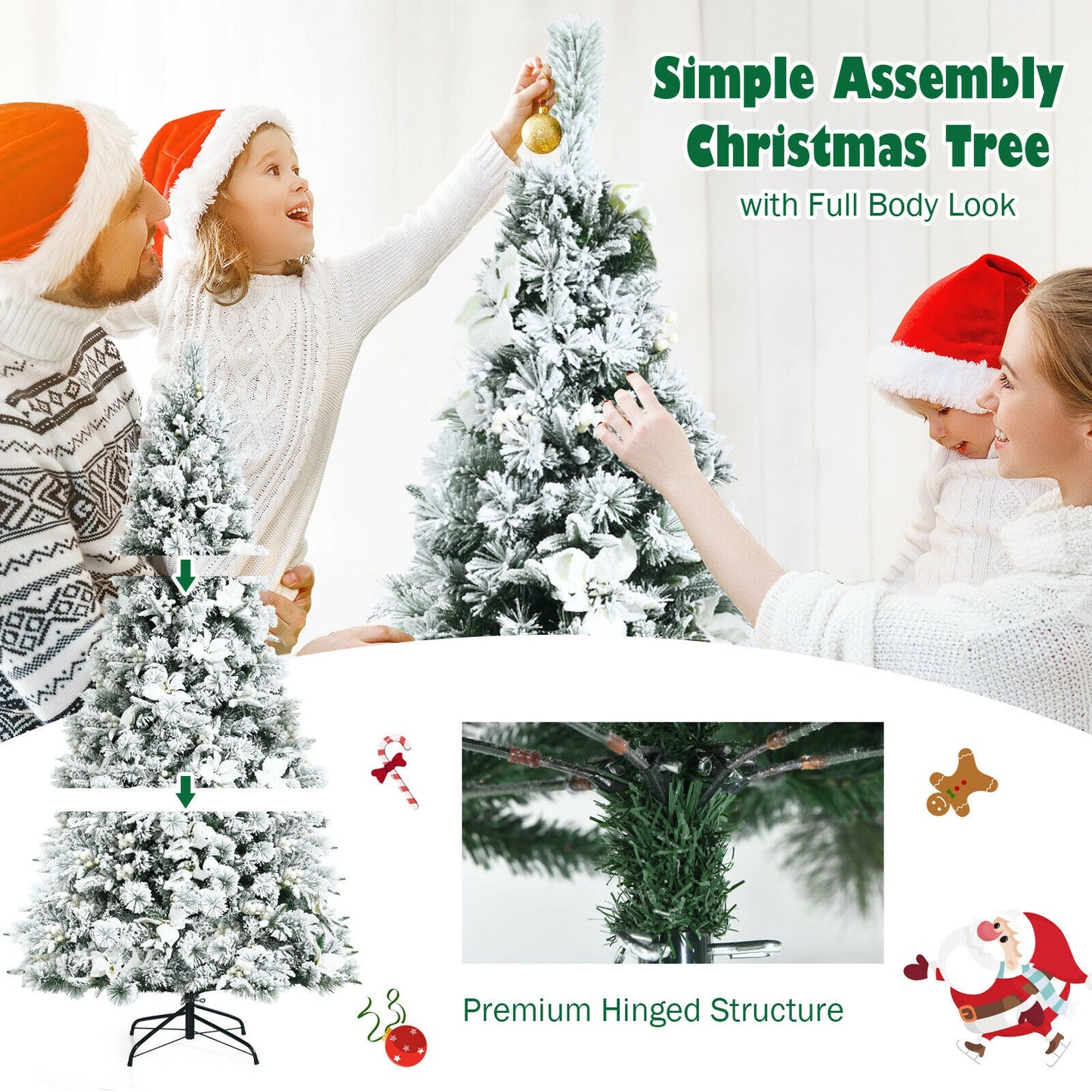 7 Feet Snow Flocked Christmas Tree with Poinsettia Flowers, White Christmas Tree at Gallery Canada