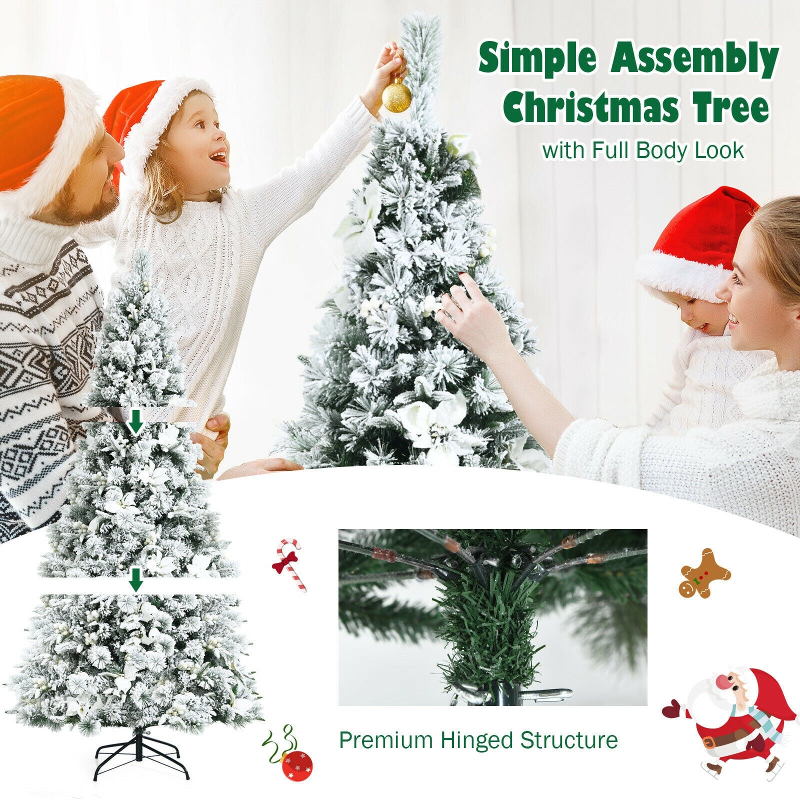 7 Feet Snow Flocked Christmas Tree with Poinsettia Flowers, White Christmas Tree at Gallery Canada