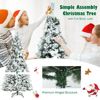 7 Feet Snow Flocked Christmas Tree with Poinsettia Flowers, White Christmas Tree at Gallery Canada