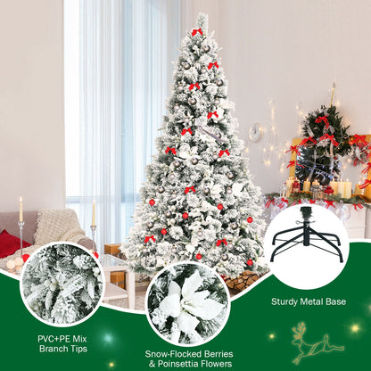 7 Feet Snow Flocked Christmas Tree with Poinsettia Flowers, White Christmas Tree at Gallery Canada