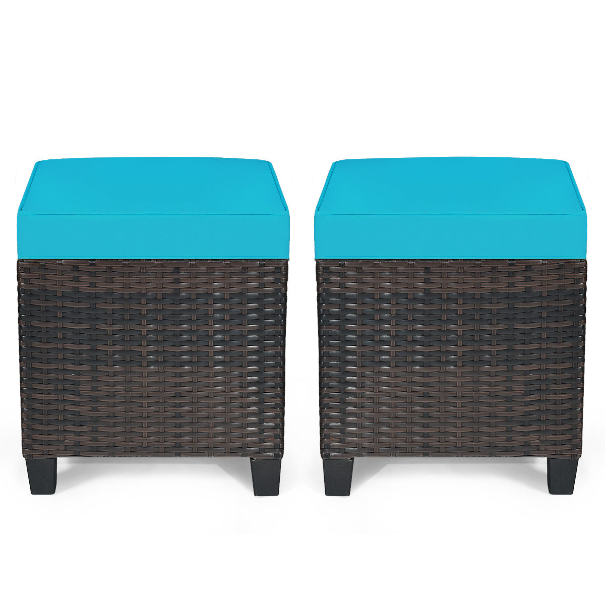 2PCS Patio Rattan Ottoman Cushioned Seat, Blue Outdoor Seating & Patio Chairs at Gallery Canada