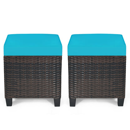 2PCS Patio Rattan Ottoman Cushioned Seat, Blue Outdoor Seating & Patio Chairs at Gallery Canada
