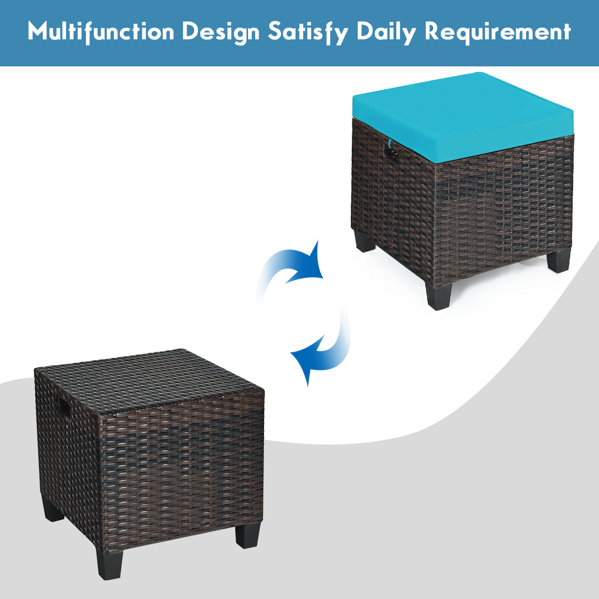 2PCS Patio Rattan Ottoman Cushioned Seat, Blue Outdoor Seating & Patio Chairs at Gallery Canada