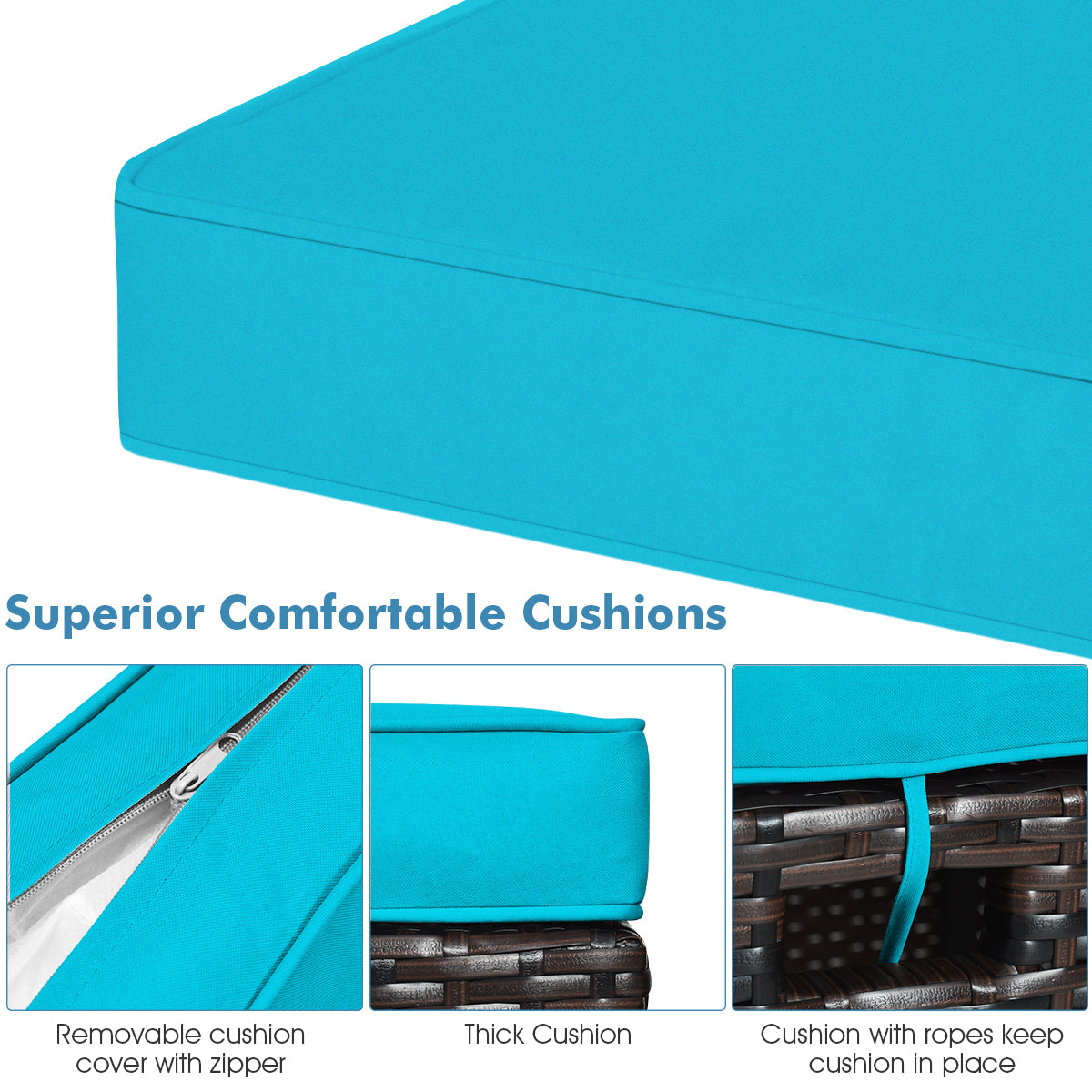 2PCS Patio Rattan Ottoman Cushioned Seat, Blue Outdoor Seating & Patio Chairs at Gallery Canada