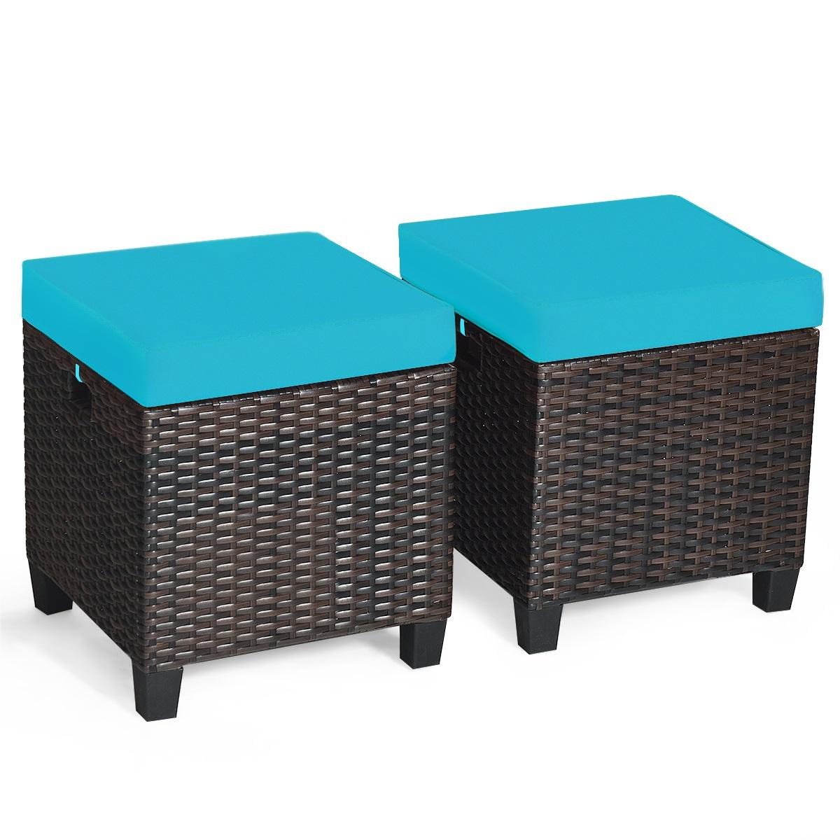 2PCS Patio Rattan Ottoman Cushioned Seat, Blue Outdoor Seating & Patio Chairs Blue at Gallery Canada