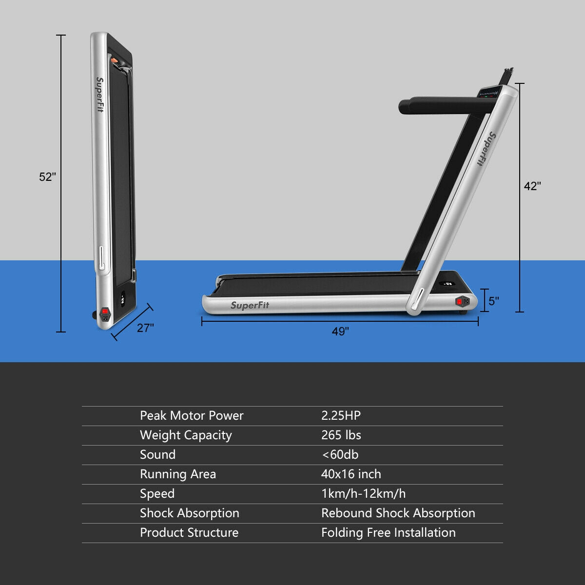 2-In-1 Electric Folding Treadmill, Dual Display, Silver Treadmills at Gallery Canada