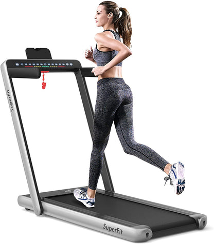 2-In-1 Electric Folding Treadmill, Dual Display, Silver Treadmills at Gallery Canada