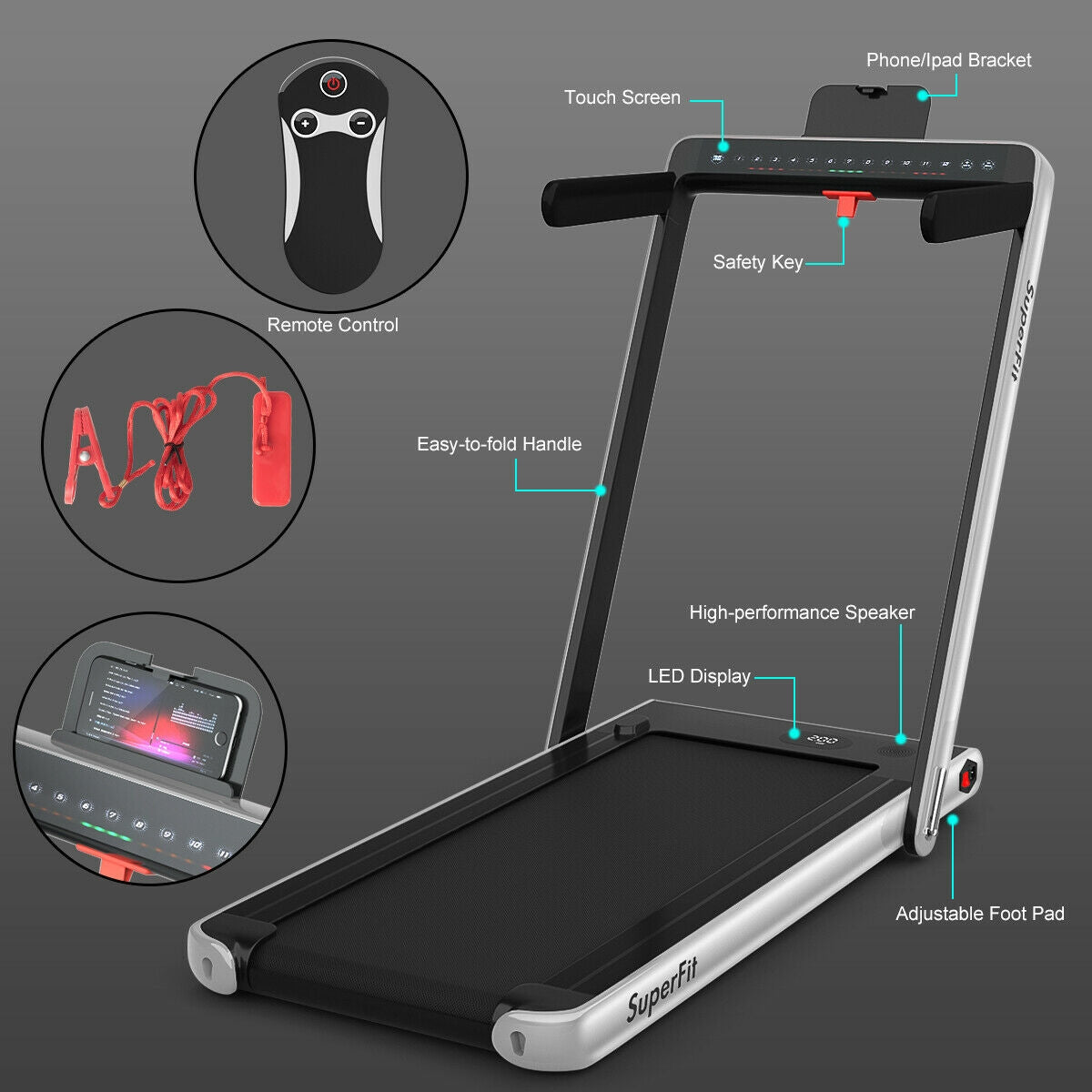 2-In-1 Electric Folding Treadmill, Dual Display, Silver Treadmills at Gallery Canada