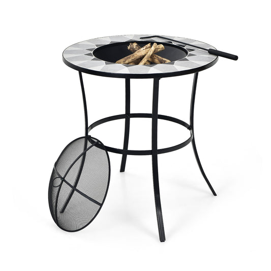 23.5 Inches Round Fire Pit Table, Mesh Cover, Fire Poker, Black Fire Pit Tables Black at Gallery Canada