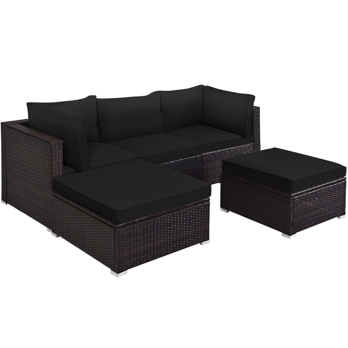 5 Piece Patio Sectional Rattan Furniture Set, Black Outdoor Sectionals at Gallery Canada