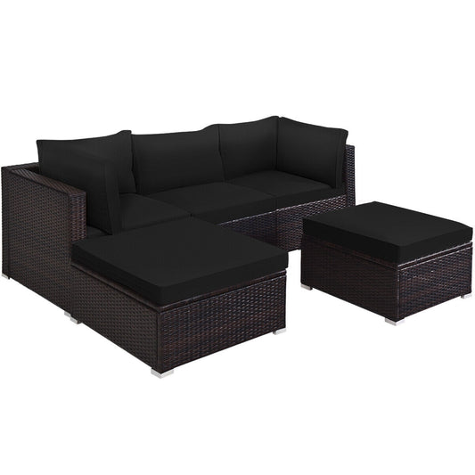 5 Pieces Patio Sectional Rattan Furniture Set with Ottoman Table, Black Outdoor Sectionals Black at Gallery Canada
