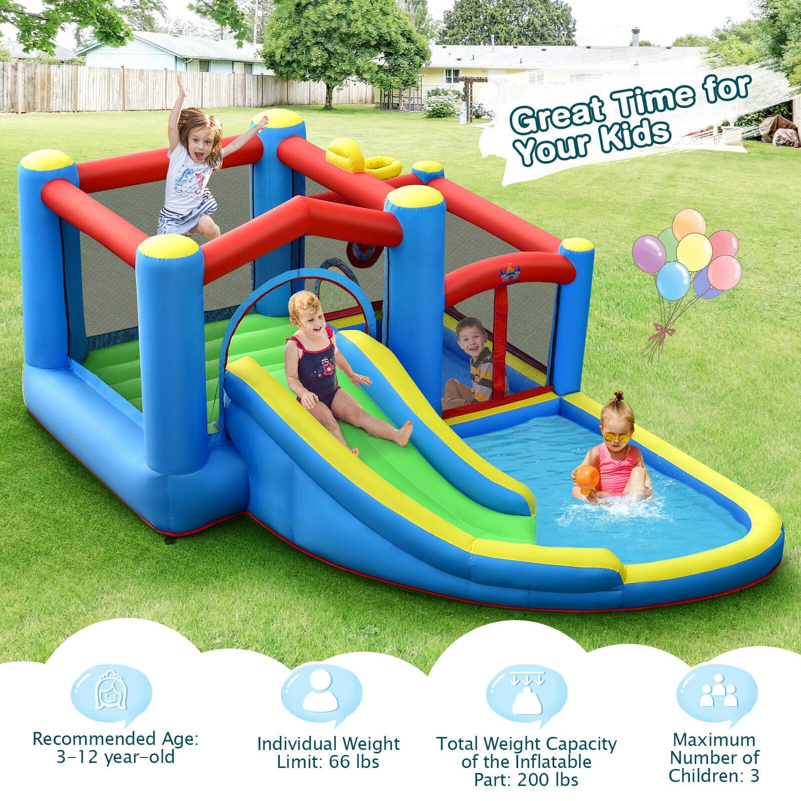 Inflatable Kids Water Slide Bounce Castle with 480W Blower Bounce House at Gallery Canada