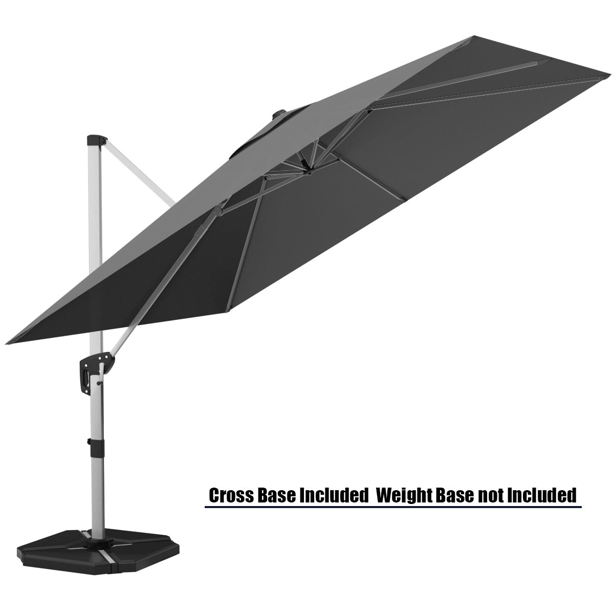 10 Feet 360° Tilt Aluminum Square Patio Umbrella without Weight Base, Gray Outdoor Umbrellas at Gallery Canada