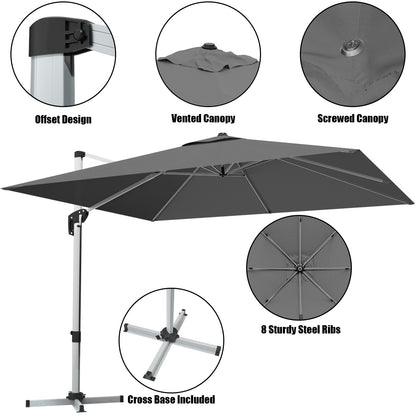 10 Feet 360° Tilt Aluminum Square Patio Umbrella without Weight Base, Gray Outdoor Umbrellas at Gallery Canada