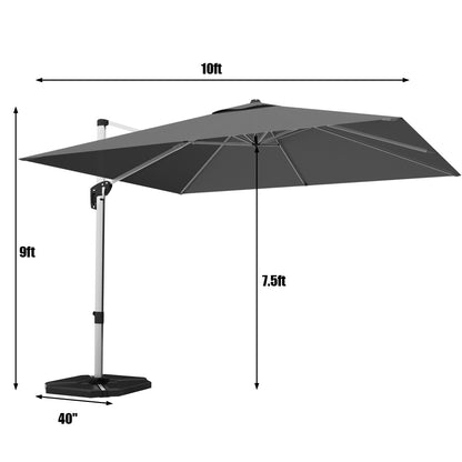 10 Feet 360° Tilt Aluminum Square Patio Umbrella without Weight Base, Gray Outdoor Umbrellas at Gallery Canada