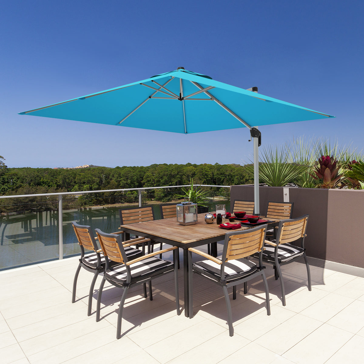 10 ft 360 Degree Tilt Aluminum Square Patio Offset Cantilever Umbrella without Weight Base, Blue Outdoor Umbrellas at Gallery Canada