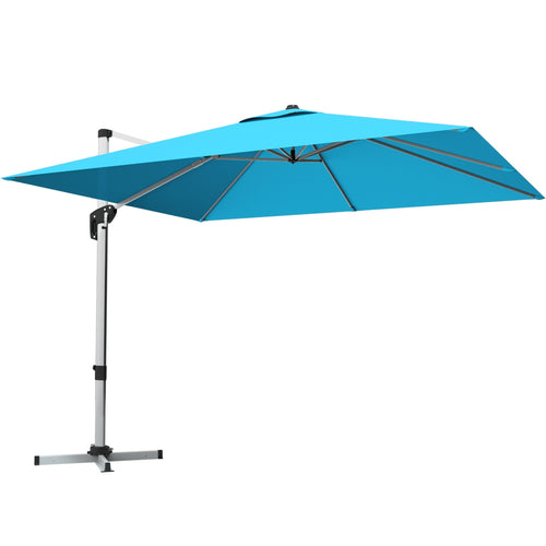10 ft 360 Degree Tilt Aluminum Square Patio Offset Cantilever Umbrella, Blue