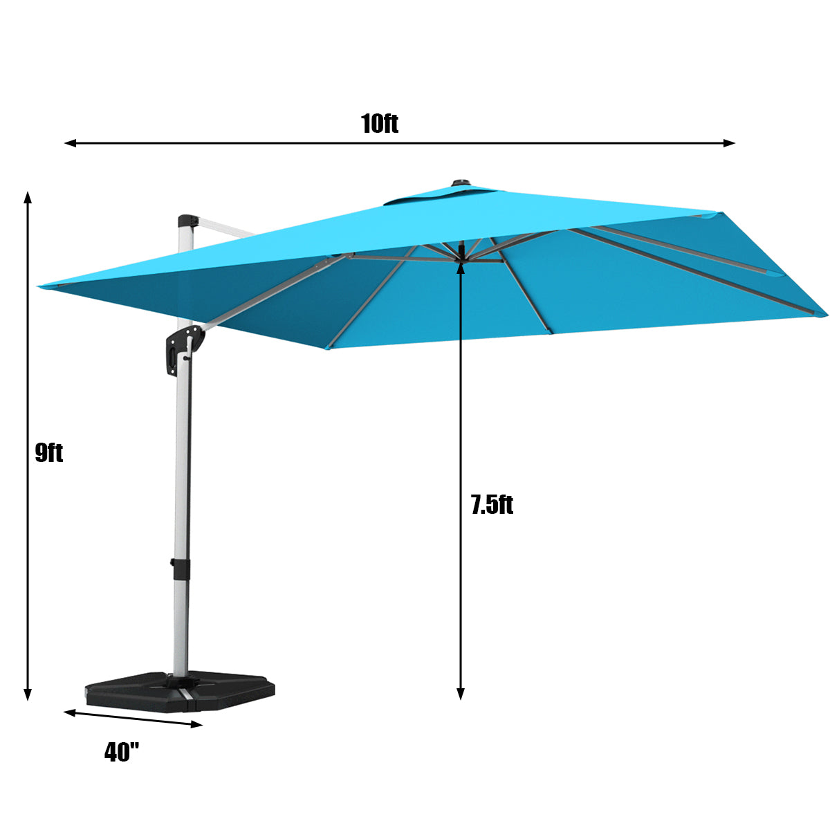 10 ft 360 Degree Tilt Aluminum Square Patio Offset Cantilever Umbrella without Weight Base, Blue Outdoor Umbrellas at Gallery Canada