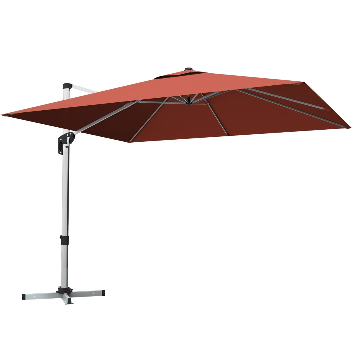 10 ft 360 Degree Tilt Aluminum Square Patio Offset Cantilever Umbrella without Weight Base-Brick red, Orange Outdoor Umbrellas Brick Red at Gallery Canada