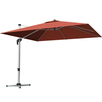10 ft 360 Degree Tilt Aluminum Square Patio Offset Cantilever Umbrella without Weight Base-Brick red, Orange Outdoor Umbrellas at Gallery Canada