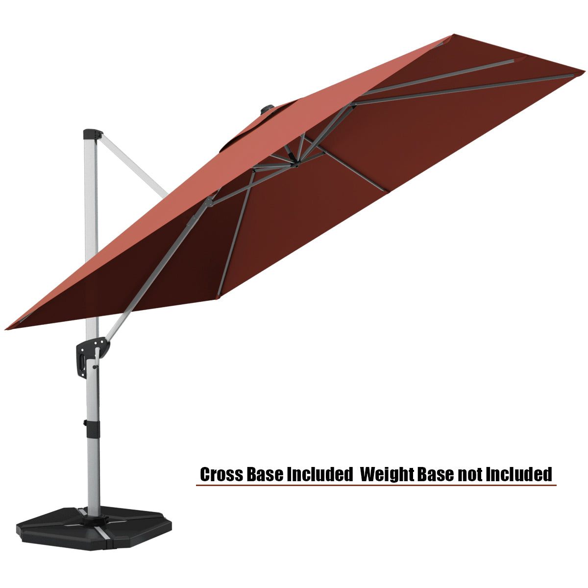 10 ft 360 Degree Tilt Aluminum Square Patio Offset Cantilever Umbrella without Weight Base-Brick red, Orange Outdoor Umbrellas at Gallery Canada