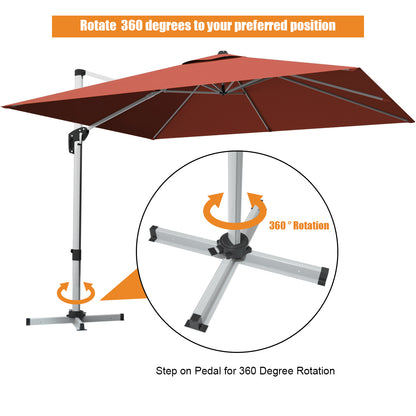 10 ft 360 Degree Tilt Aluminum Square Patio Offset Cantilever Umbrella without Weight Base-Brick red, Orange Outdoor Umbrellas at Gallery Canada
