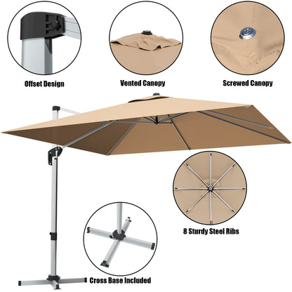 10 ft 360 Degree Tilt Aluminum Square Patio Offset Cantilever Umbrella without Weight Base, Beige Outdoor Umbrellas at Gallery Canada