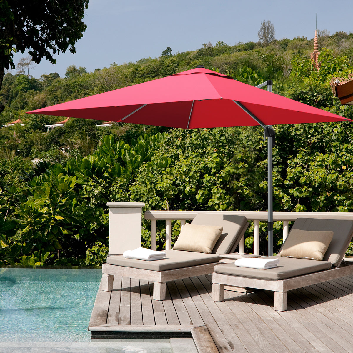10 ft 360 Degree Tilt Aluminum Square Patio Umbrella, Burgundy Outdoor Umbrellas at Gallery Canada