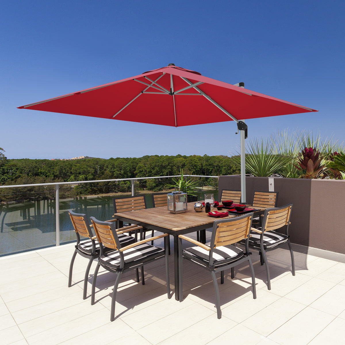 10 ft 360 Degree Tilt Aluminum Square Patio Umbrella, Burgundy Outdoor Umbrellas at Gallery Canada