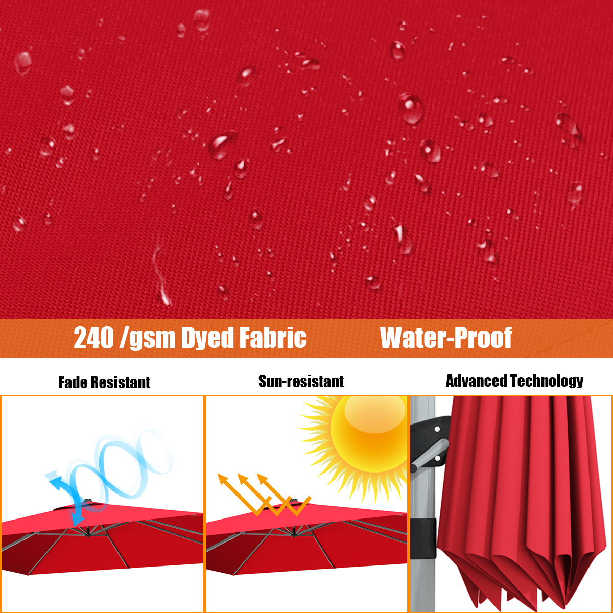 10 ft 360 Degree Tilt Aluminum Square Patio Umbrella, Burgundy Outdoor Umbrellas at Gallery Canada