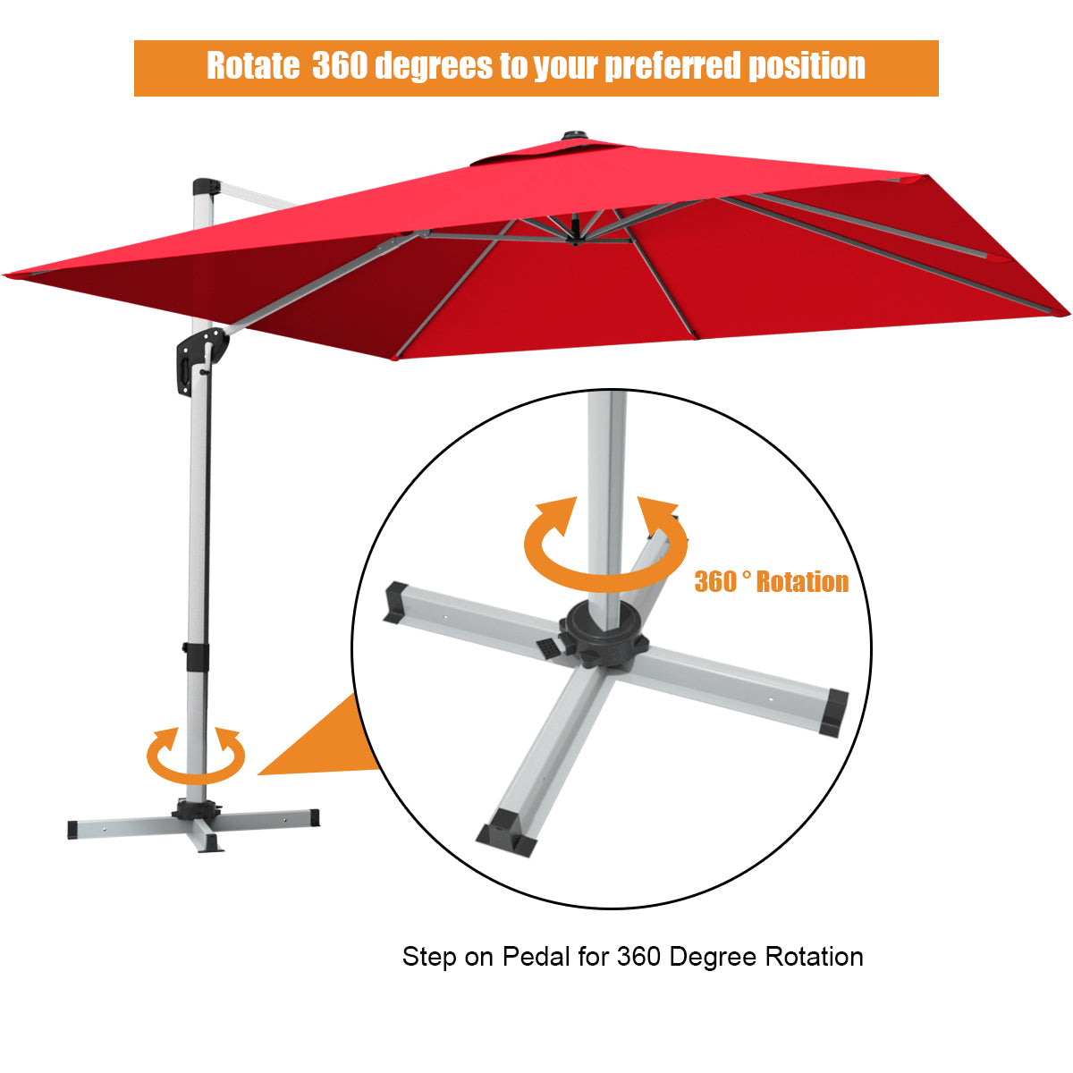 10 ft 360 Degree Tilt Aluminum Square Patio Umbrella, Burgundy Outdoor Umbrellas at Gallery Canada