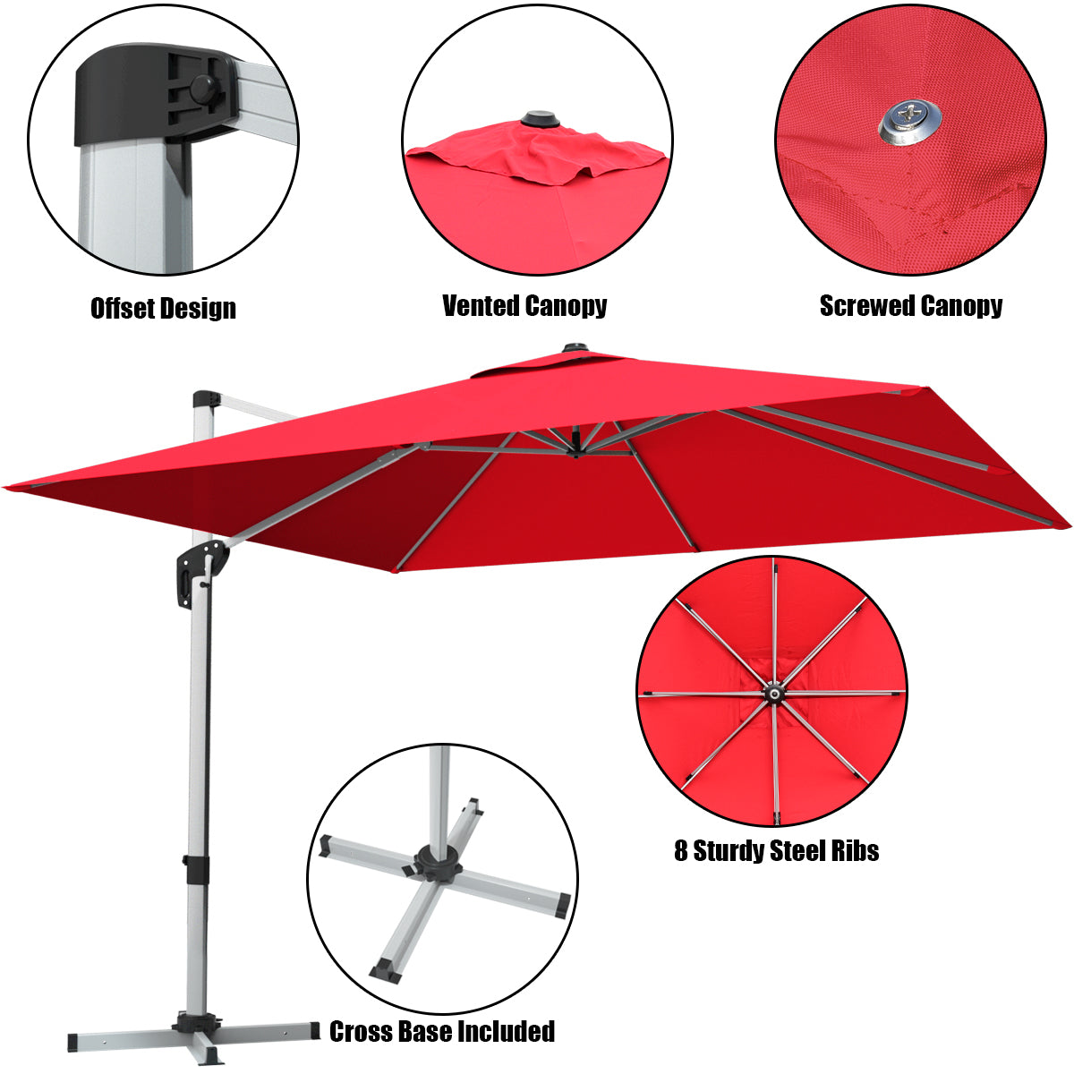 10 ft 360 Degree Tilt Aluminum Square Patio Umbrella, Burgundy Outdoor Umbrellas at Gallery Canada