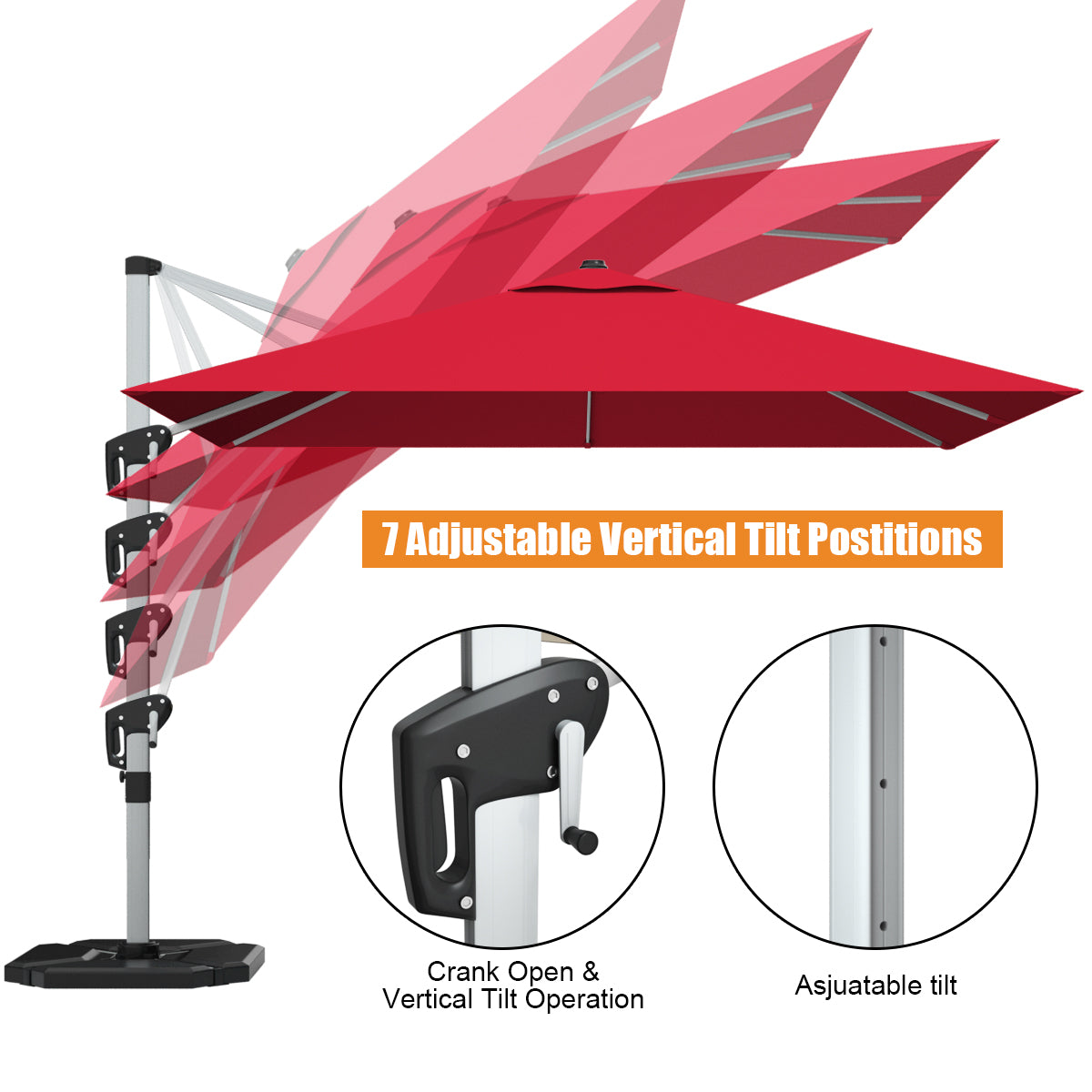 10 ft 360 Degree Tilt Aluminum Square Patio Umbrella, Burgundy Outdoor Umbrellas at Gallery Canada