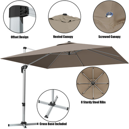 10 ft 360 Degree Tilt Aluminum Square Patio Offset Cantilever Umbrella without Weight Base, Tan Outdoor Umbrellas at Gallery Canada