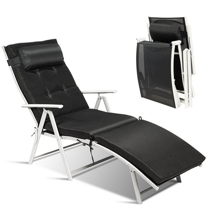 Adjustable Outdoor Lightweight Folding Chaise Lounge Chair with Pillow, Black Outdoor Chaise Lounges at Gallery Canada