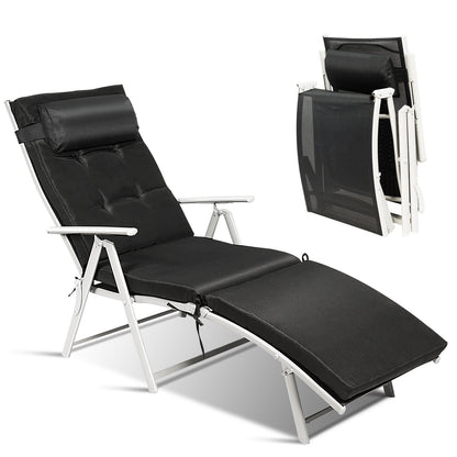 Chaise longue pliante légère et réglable avec oreiller, noire, pour l'extérieur