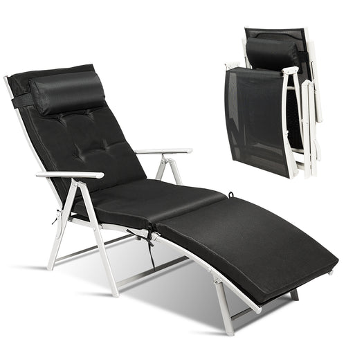 Adjustable Outdoor Folding Chaise Lounge Chair, Black