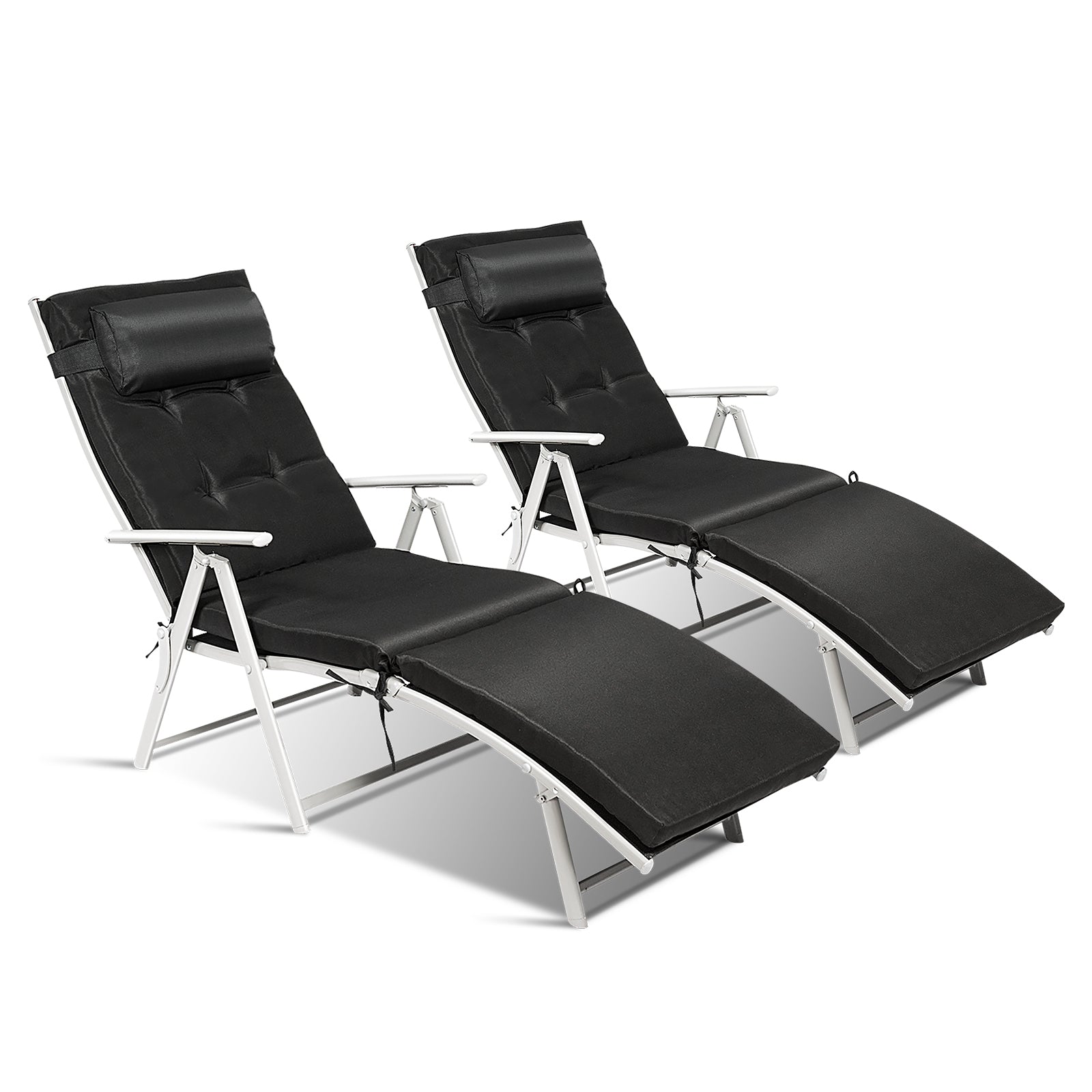 Adjustable Outdoor Lightweight Folding Chaise Lounge Chair with Pillow, Black Outdoor Chaise Lounges at Gallery Canada