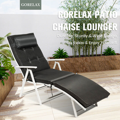 Adjustable Outdoor Lightweight Folding Chaise Lounge Chair with Pillow, Black Outdoor Chaise Lounges at Gallery Canada
